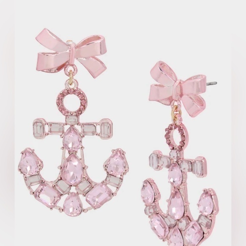 Betsey Johnson Pink Summer Bow Anchor Earrings NWT